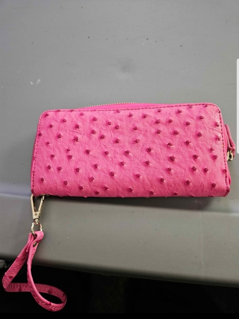 Pink Ostrich-Texture Wristlet Wallet